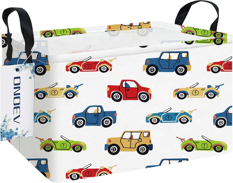 Rectangular Kids' Racing Cars Laundry Basket Boys Gift Basket Vehicles Transportation Toys Organization Bin Boys and Girls Room Decoration（Car）